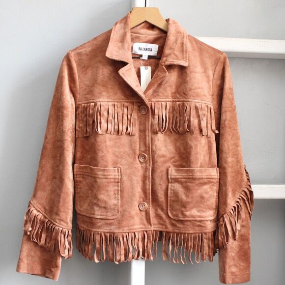 BB Dakota Terracotta Thais Fringed Faux Suede Jacket Size Medium NWT - Picture 1 of 8